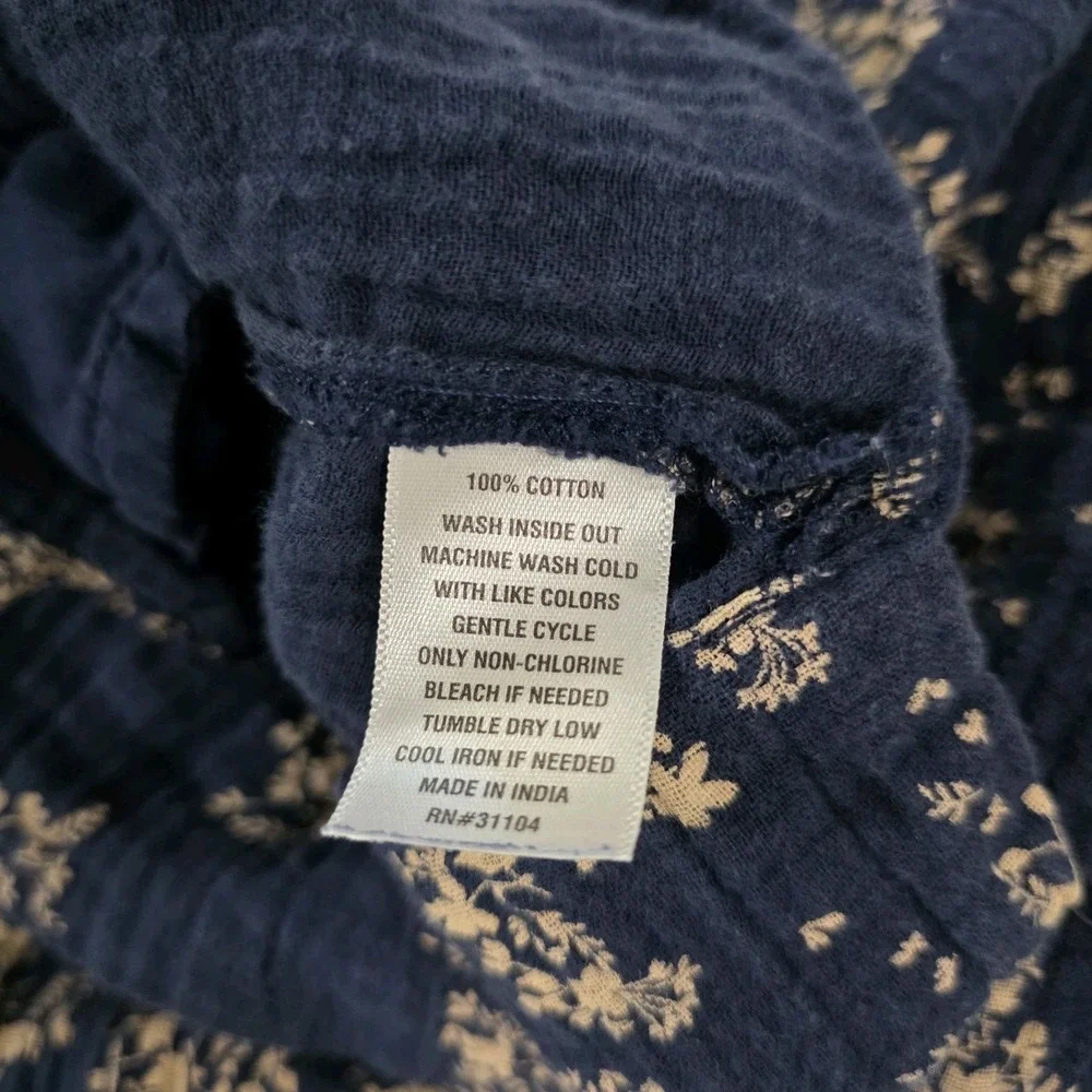Wonderly Womens Floral Gauze‎ Shirt Dress Size Large Blue Cottage Coastal Euro